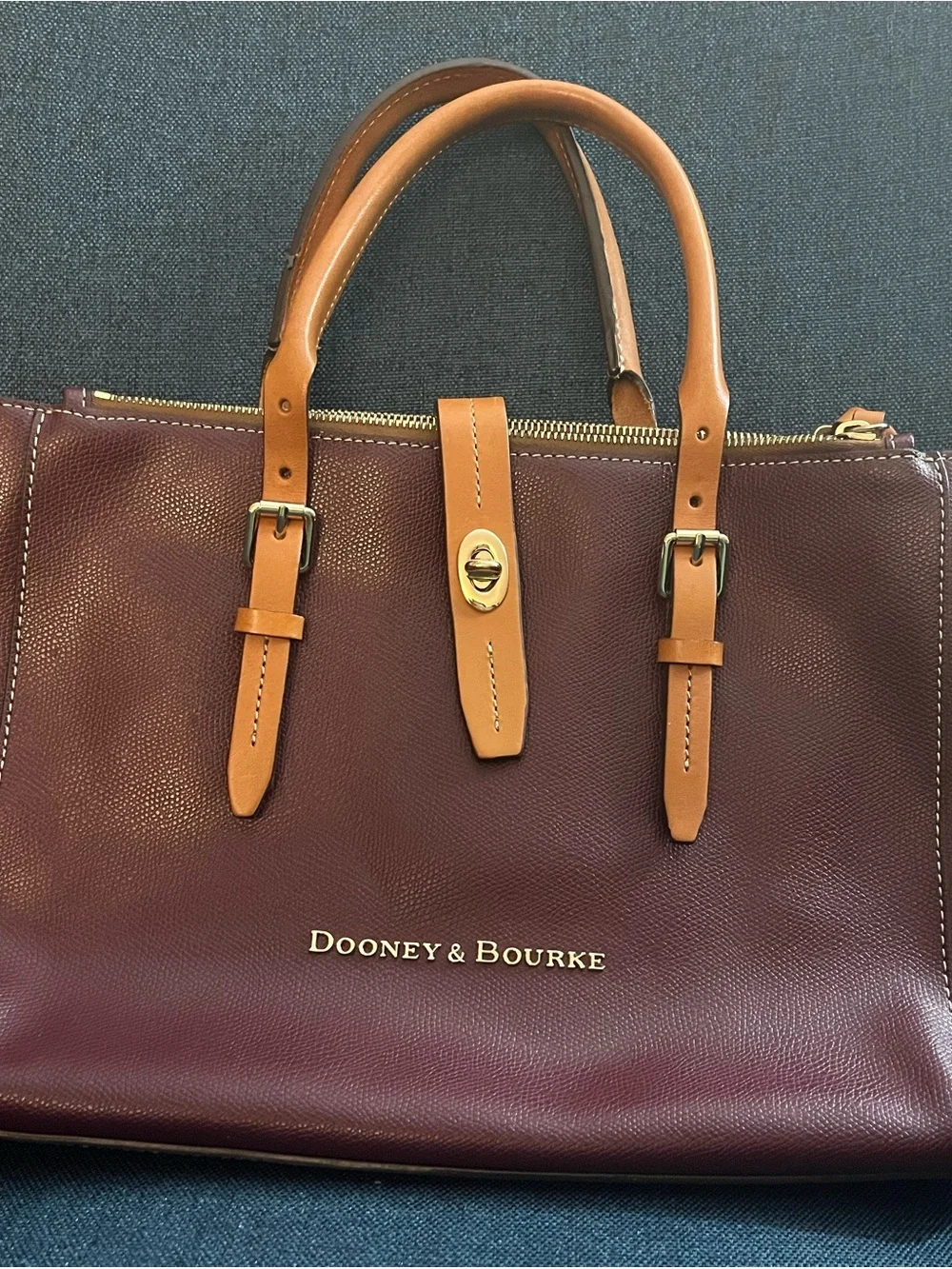 Dooney & Bourke Burgundy and Tan Leather Satchel